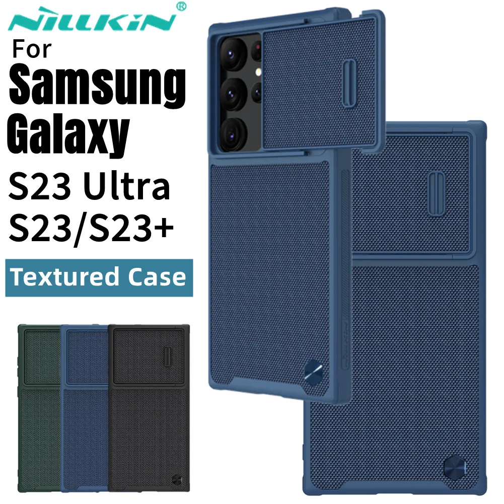 

NILLKIN For Samsung Galaxy S23 Ultra Case Textured S Nylon Fiber Weaving Semi-automatic Slide Camera Cover For Samsung S23/S23+