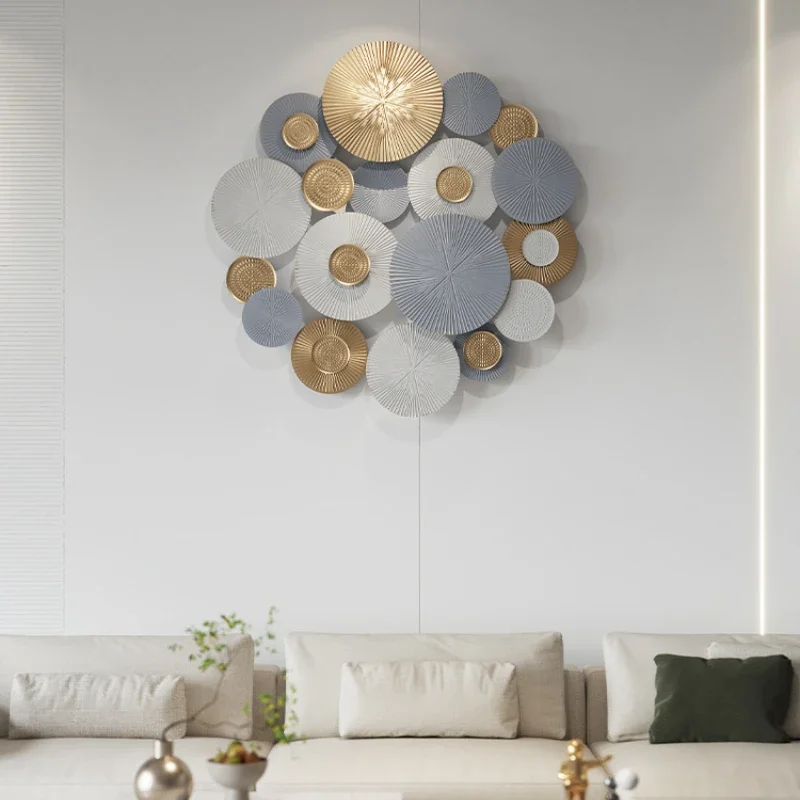 

Modern Wall Decoration Living Room Sofa Background Wall Light Luxury round Pendant Metal Wall Decoration High Sense