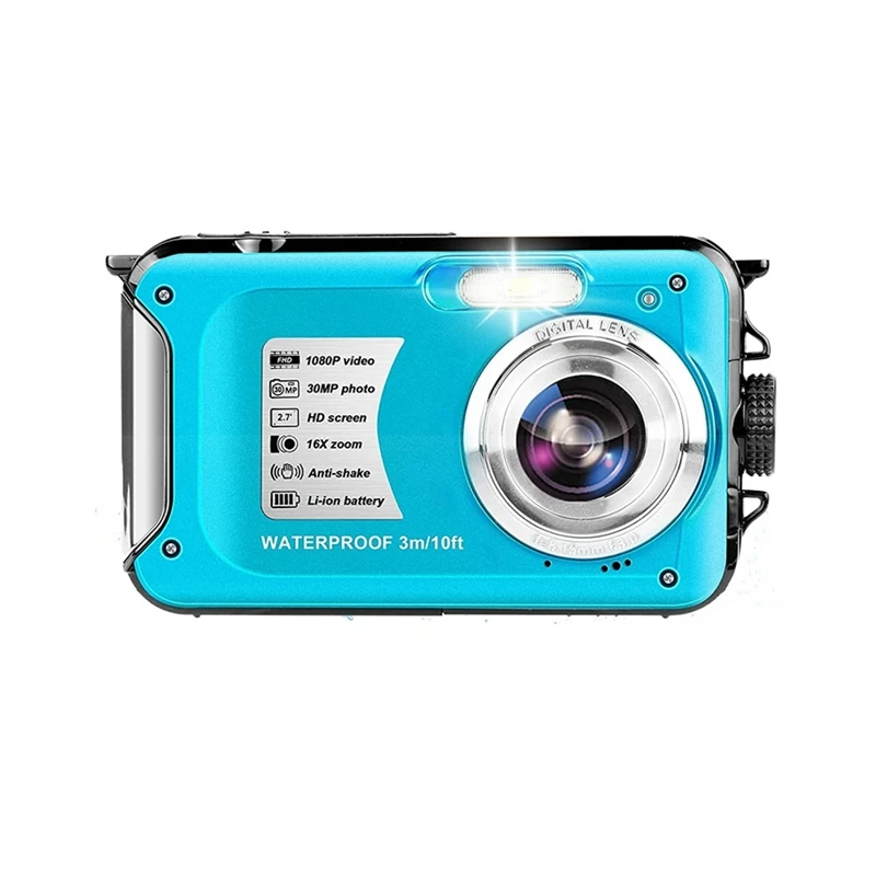 Underwater Camera 1080P HD 16X Zoom Waterproof Camera 30MP Waterproof