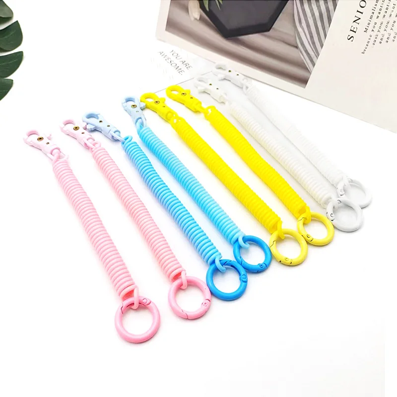 Coil Springs Keychain Stretchy Spiral Spring Coil Retractable Coil Springs Keychain With Metal Clasp Key Chain Holder Lanyard