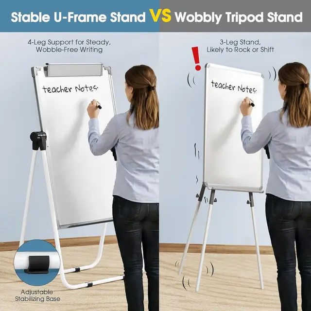 Double Sided Easel Whiteboard with Stand 36x24, Height Adjustable Dry Erase Board Flip Chart, Portable for Office Classroom