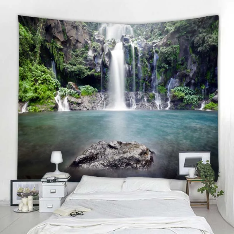Wunderschöner Natur-Wasserfall-Wandteppich, Walddruck, Meereslandschaft, Hippie-Wandbehang, böhmischer Wandteppich, Mandala, Heimdekoration – Detail 23