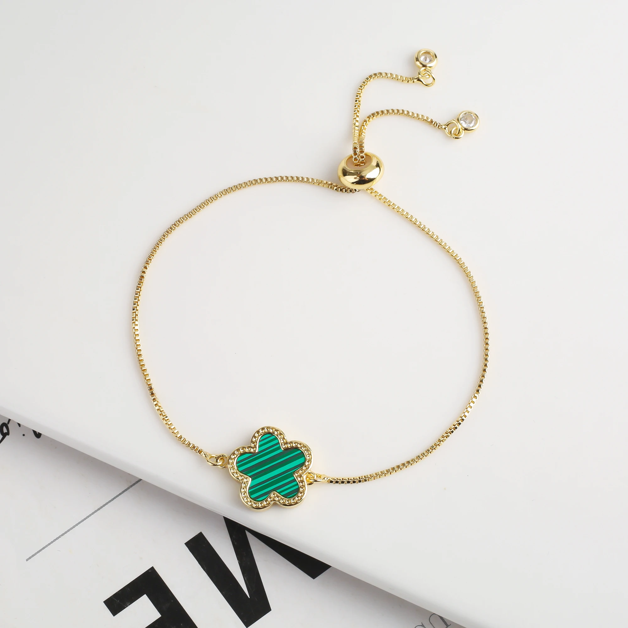 2026 Natural Stone Five Leaf Flower Bracelet - Adjustable Unisex Botanical Jewelry For Men & Women