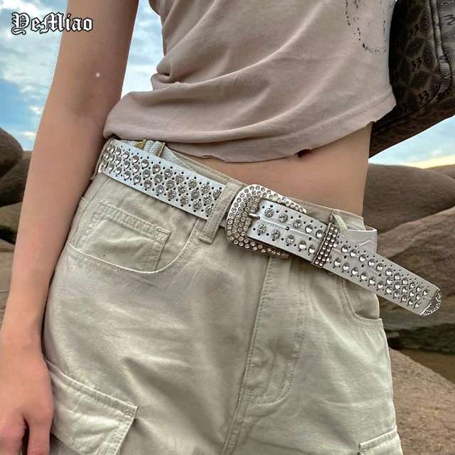 Punk Y2K Rhinestone Belts For Women Luxury Strap Pin Buckle Disco