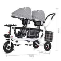 Tricycle double multifonction pour enfants, vélo pliable pour bébé, poussette double bidirectionnelle, siège pivotant, poussette double, kinderwagen 2