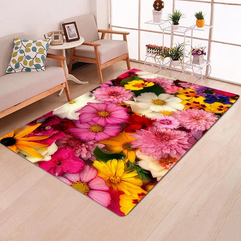 

3D Colorful Flower Pattern Carpet Living Room Rugs Non-Slip Home Entrance Hallway Door Mat Bedroom Bathroom Kitchen Floor Mat