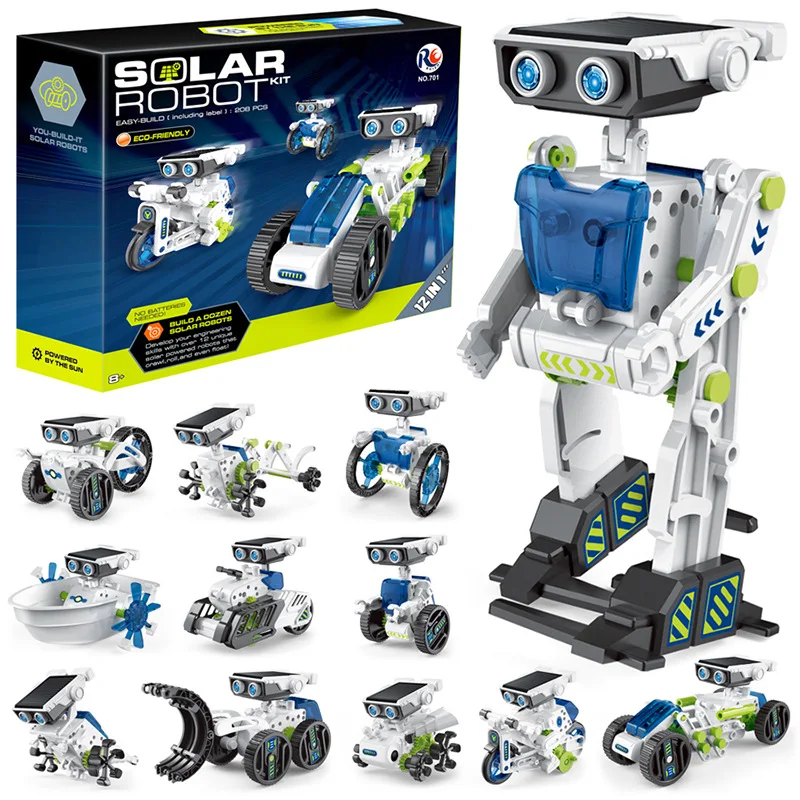 12 in 1 Solar Robot Kit Kids STEM Education Science Experiment Kits DIY Solar Power Building Kit Panel Gift