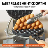 SucceBuy – gaufrier à bulles d'œufs Commercial, 1400W, antiadhésif, en acier inoxydable, avec 180 °   2 poêles rotatives et poignées en bois 4