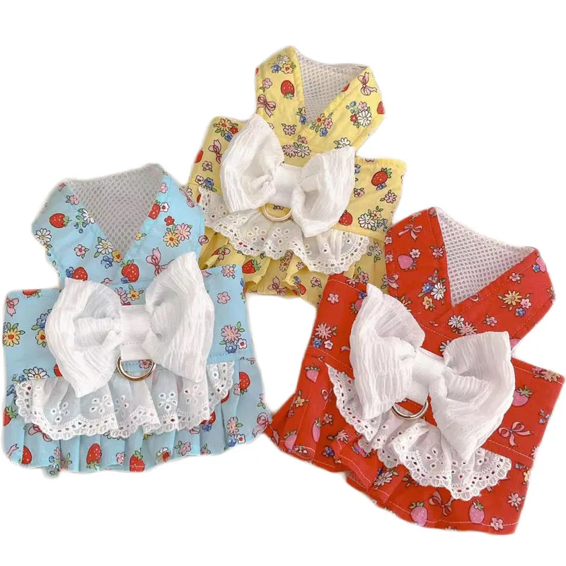 

Floral Dog Harness Vest Leash Set,Red Sweet Bowtie,Puppy Harness Dresses for Little Dogs Chiwawa Pups Skirt,Chest Strap Supplier