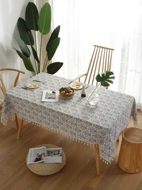 Mantel estampado de lino y algodón bohemio, mantel chino de porcelana azul y blanca para mesa occidental, picnic, fiesta