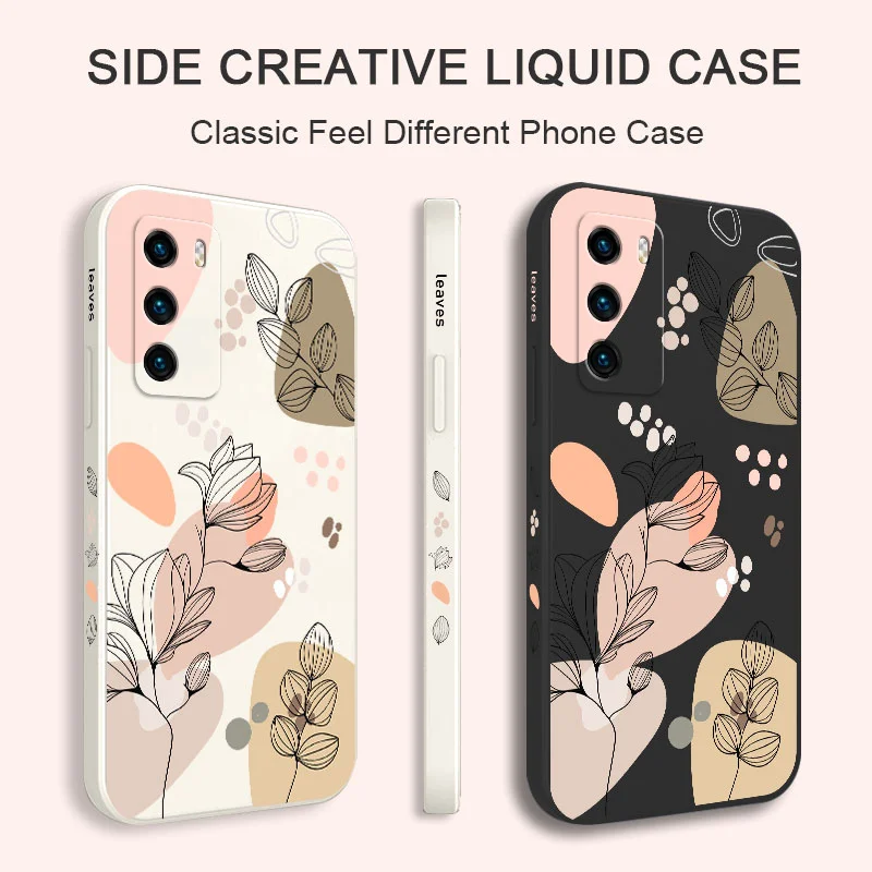 Abstract Plants Phone Case For Huawei P40 P50 P30 P20 Pro Lite Nova 5t Y7A Mate 40 30 20 Pro Lite Liquid Silicone Cover