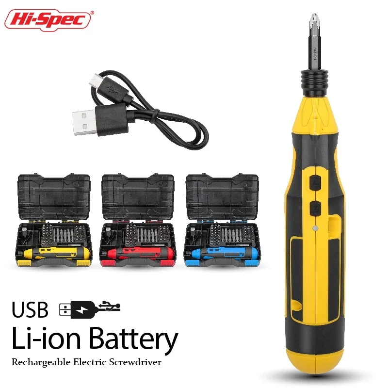 Hi-Spec Portable Mini Electric Screwdriver Powerful USB Cordless Battery Drill for Home DIY Power Tools Set with Bits r7 4pcs 1 2v rechargeable battery aa 2200mah batteries with welding tabs for electric screwdriver