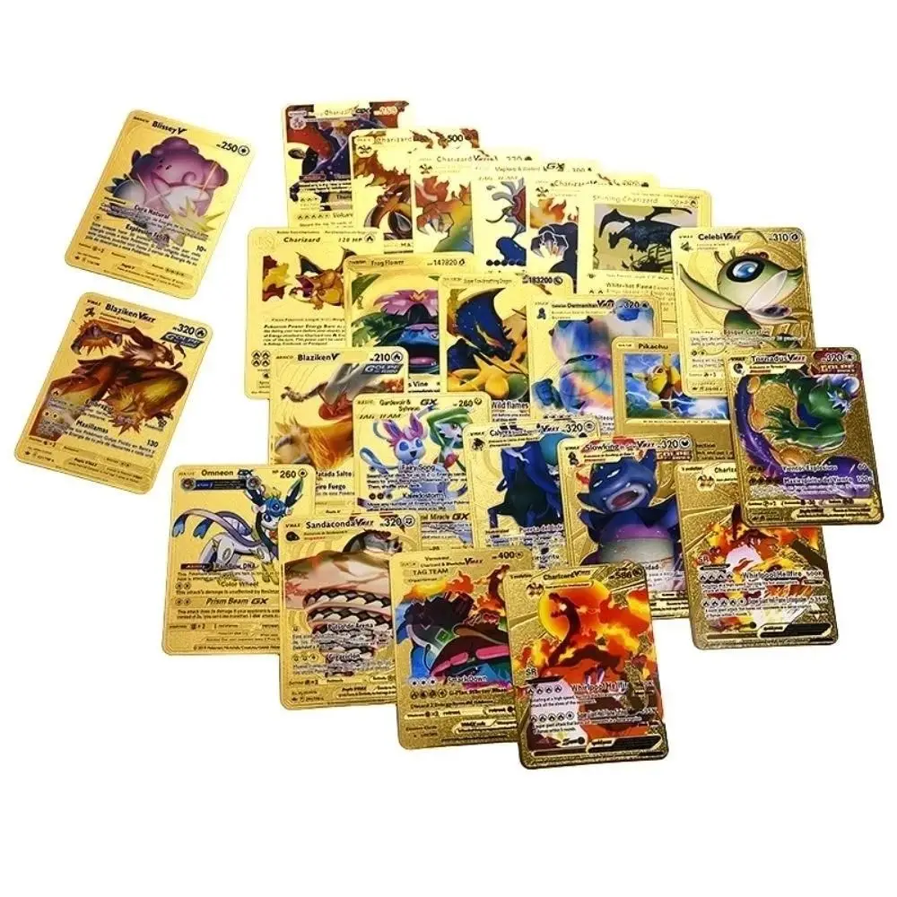 Pokemon Cards Gold Foil Card English French German Spanish Gold Black Silver Kids Battle Card Birthday Gift