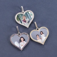 Hot Selling Customization Gold Plated Copper Iced Out Heart Shape Photo Pendant Sublimation Necklace 1