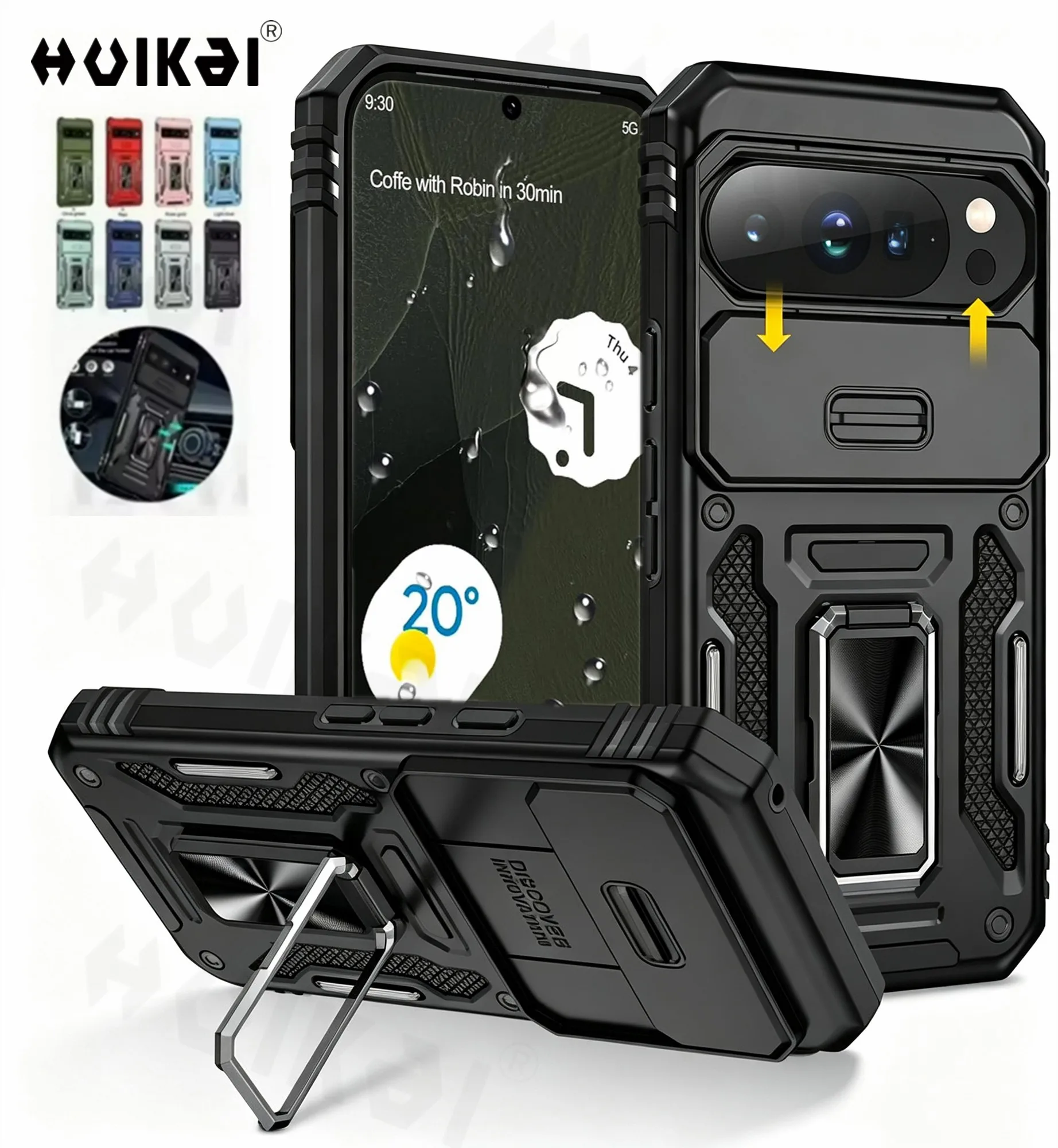 Rugged Shockproof Protective Case with Slide Lens Cover and Kickstand