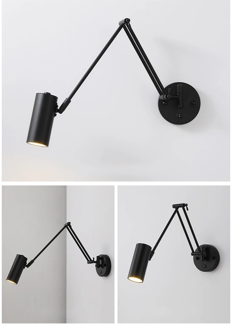 Dimmable Folding Retractable Wall Lamp with Touch Switch Bedroom Bedside Reading Plug Button Luxury Modern Study Rocker Light