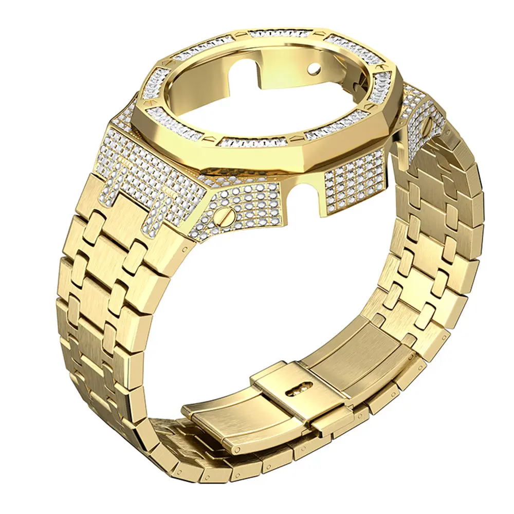

Bling Full Diamond 316L из нержавеющей стали чехол + ремешок AP Mod Kit для G-SHOCK GA2100 GA2110