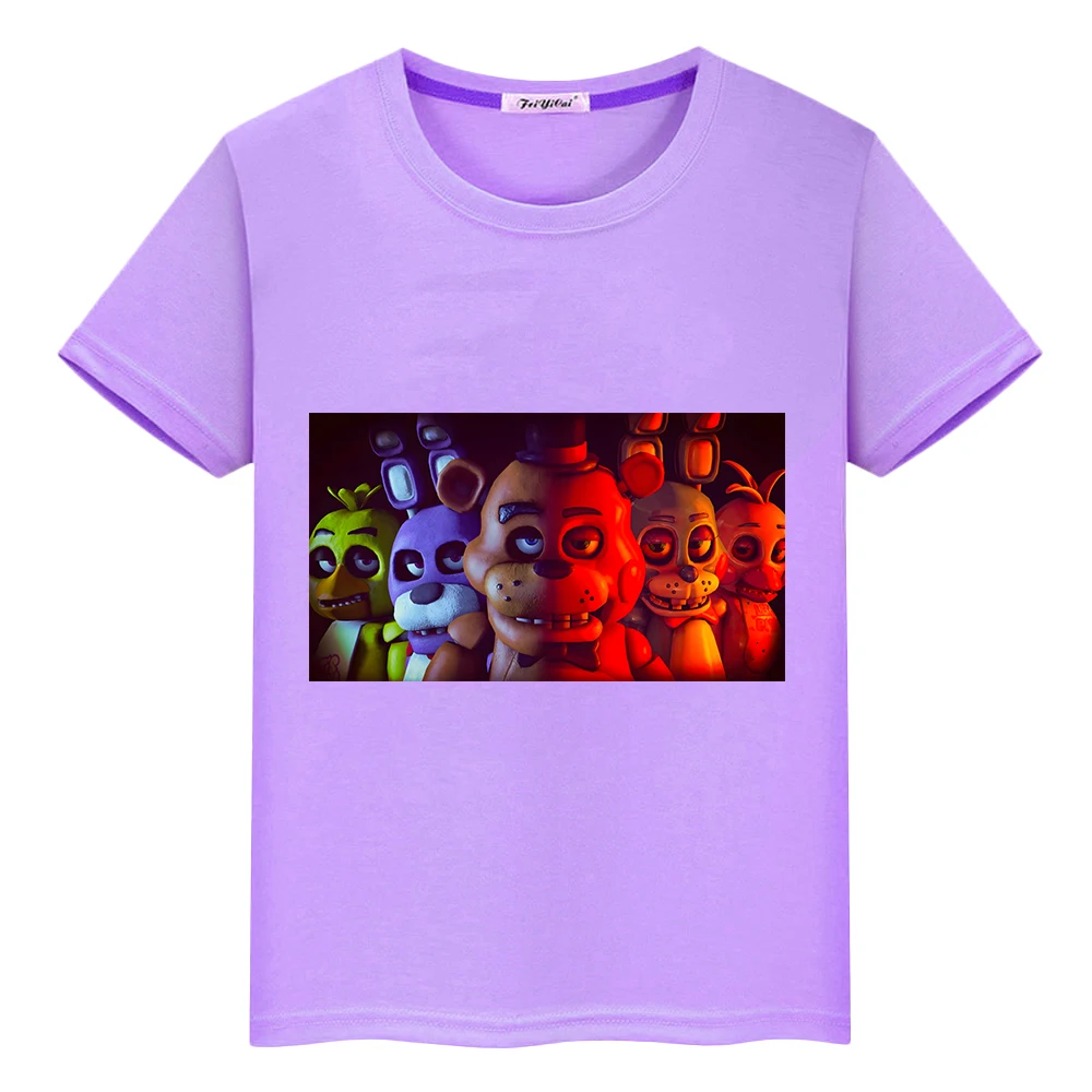 

FNAF boy Summer 100%Cotton Print T-shirt Casual Short anime Tees Bear Rabbit Game Kawaii Tops y2k one piece kids clothes girls