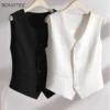 Suit Vests Women Simple Single Breasted V-neck Sleeveless Coats Daily Outwear Aesthetic Korean Style Slim All-match Trendy New 1