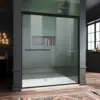 Frameless Sliding Shower Door,Bathroom Sliding Door with 1/4'' Clear Glass, Black Hardware Double Sliding Glass Shower Enclosure 1