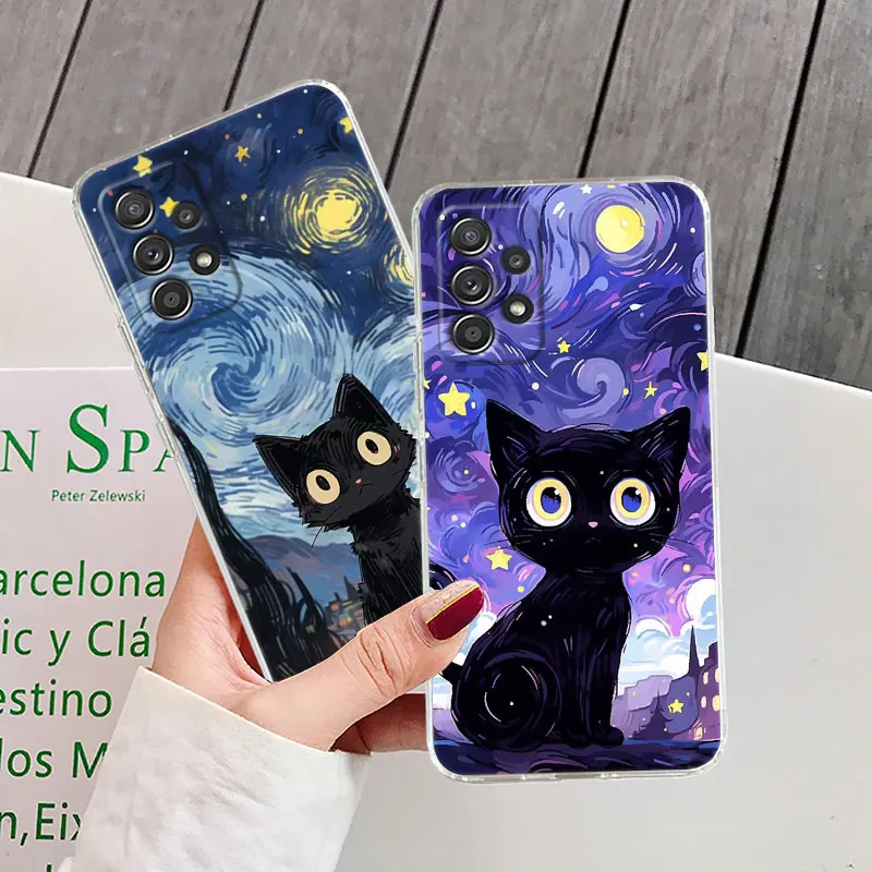 Cat Van Gogh Starry Sky Clear Phone Cover