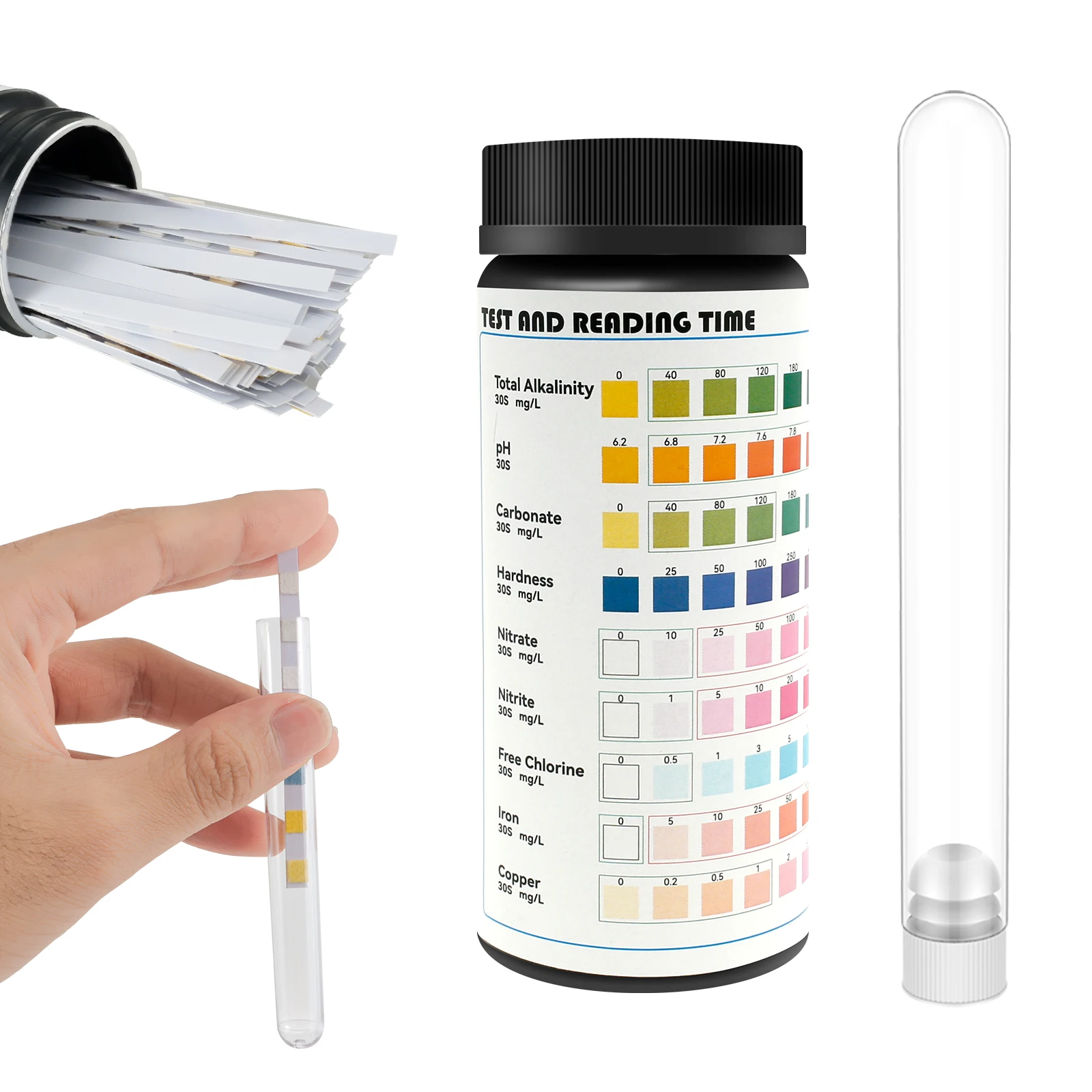100Pcs Aquarium Test Strips 5-17 in 1 Fish Tank Water Testing Kits with Test Tube Freshwater Saltwater Water Quality Test Kit