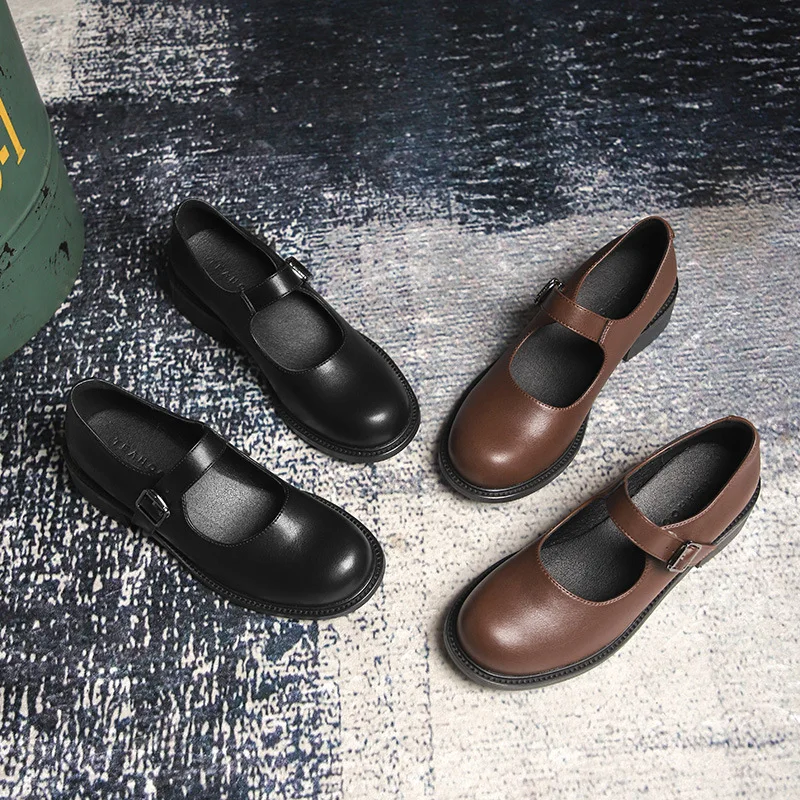 

Womens Derby Shoes Shallow Mouth Casual Female Sneakers Modis Autumn Round Toe Leather New On Heels Winter 2024 Fall Retro Squar
