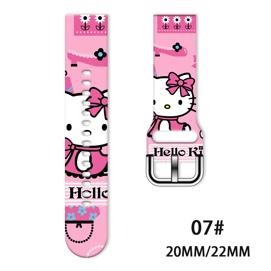 Sanrio HellKitty Cartoon 20mm 22mm 실리콘 스트랩, 삼성 갤럭시 시계 Amazfit 팔찌 화웨이 GT2 프로 스마트 워치
