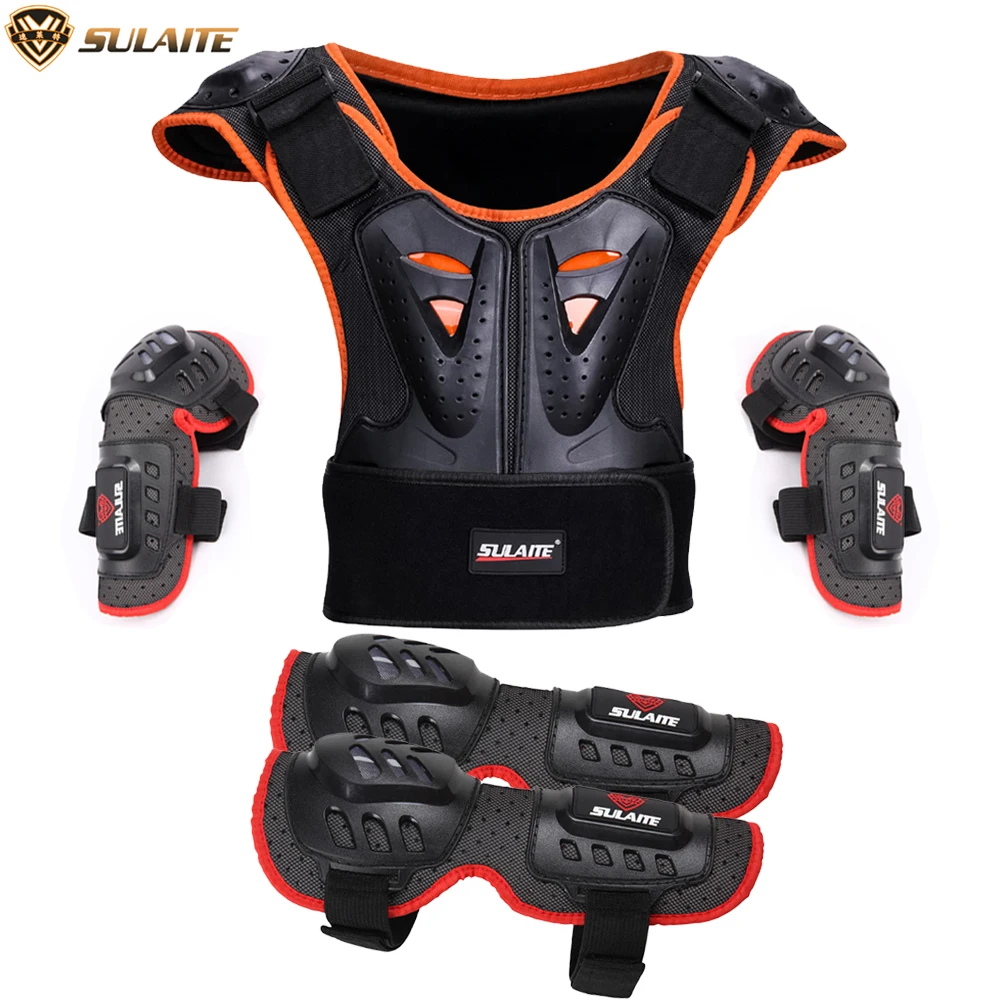 SULAITE Youth Children Motocross Body Protective gear Vest armor ATV Dirt Bike suits Chest Spine Knee Elbow Guard Sports motorcycle armor motorcycle body armor body protector motorcycle armor vest motorcycle armor pads motorcycle armor accessories