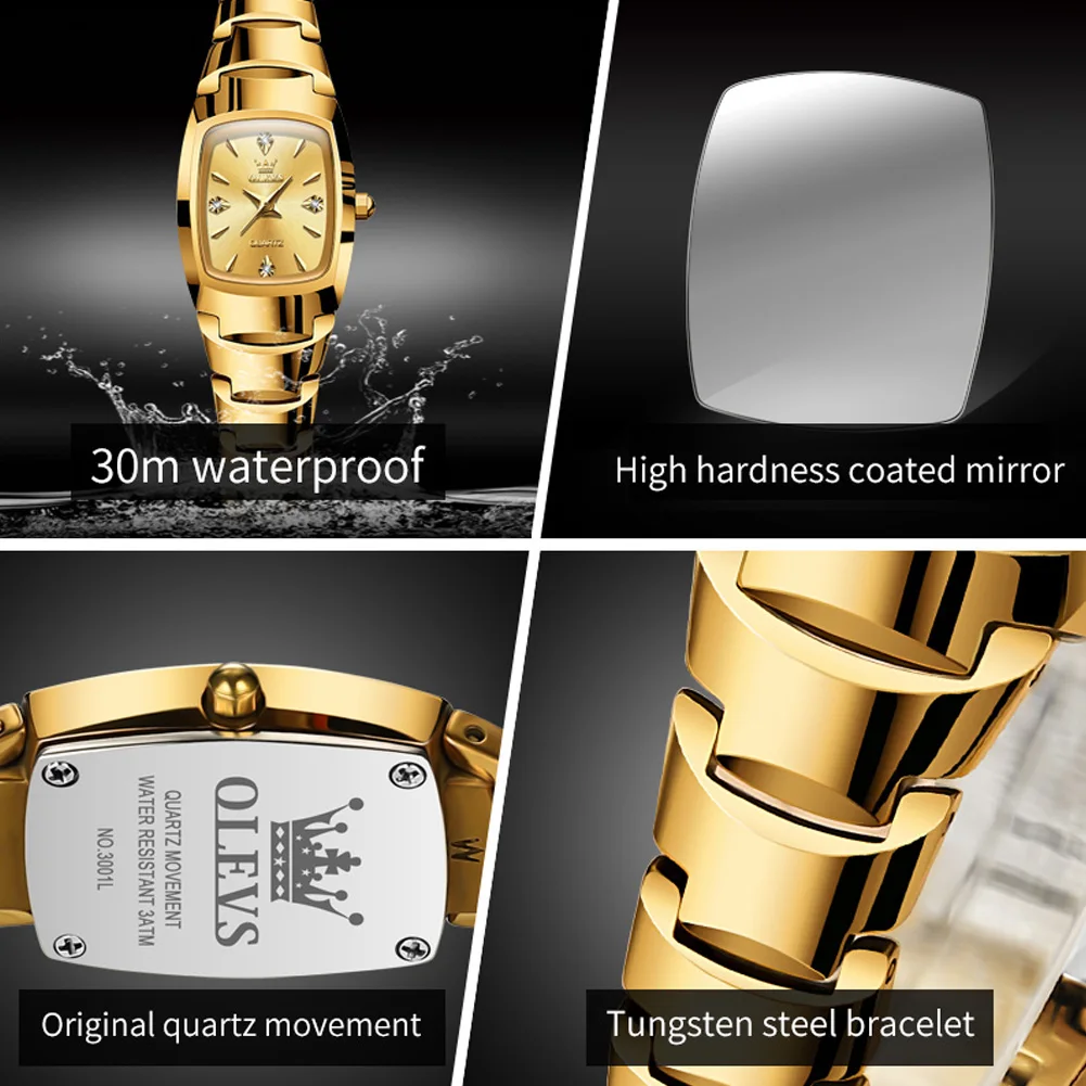 OLEVS Watch for Women Luxury Golden Tungsten Steel Women's Watches Waterproof Elegant Ladies Quartz Wristwatches Reloj Feminino