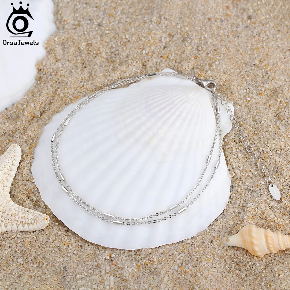 ORSA 보석 레이어드 케이블 체인 발목 수평 바  여성 여름 발 체인 팔찌 발목 스트랩 보석 SA35