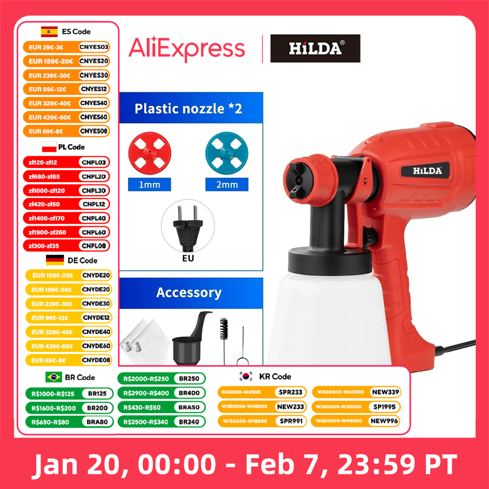 HILDA 800ML Electric Spray Gun High Power Tools Paint Sprayer Auto Household Red Electric Spray Gun