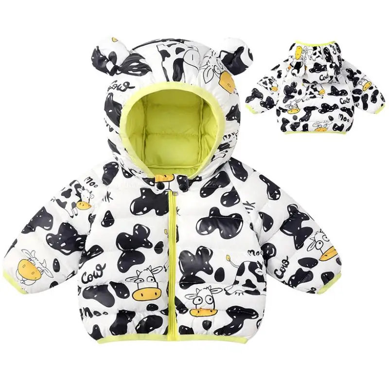 

2023Autumn Winter Baby Girls Hooded Down cotton Jackets for Kids Coats Boys Cartoon Warm Top Toddler Zipper Outerwear 0-5Y