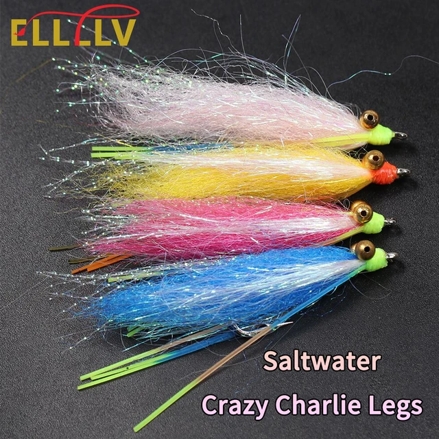 Elllv 5pcs #4~ 2/0 Saltwater Crazy Charlie Legs Bonefish Redfish Fly  Fishing Lure Bait Rose Blue Purple Brown Red Yellow White - AliExpress