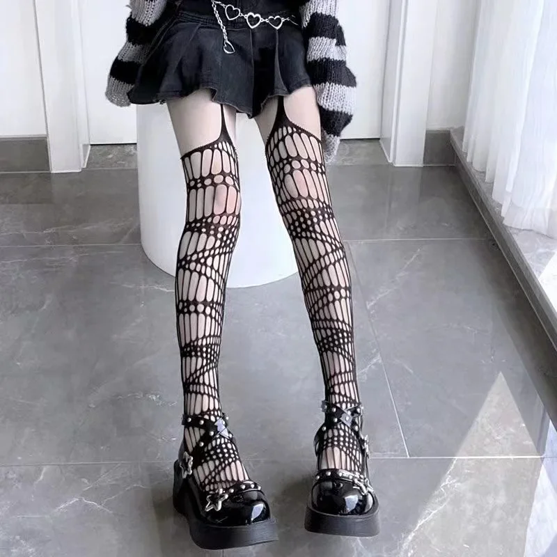 Gothic Fledermaus Lange Sexy Netzstrümpfe Frauen Harajuku Alternative Mesh Fledermaus Strumpfhosen Dessous Haut Oberschenkel Hohe Strumpfbänder Strumpfwaren – Detail 13