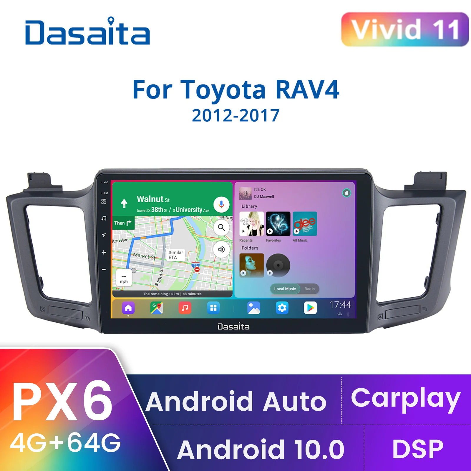 

Dasaita 10.2" IPS 1 Din Android 10.0 Multimedia Car Radio for Toyota RAV4 2014 2015 2016 USB 4GB RAM GPS 1280*720 Carplay DSP
