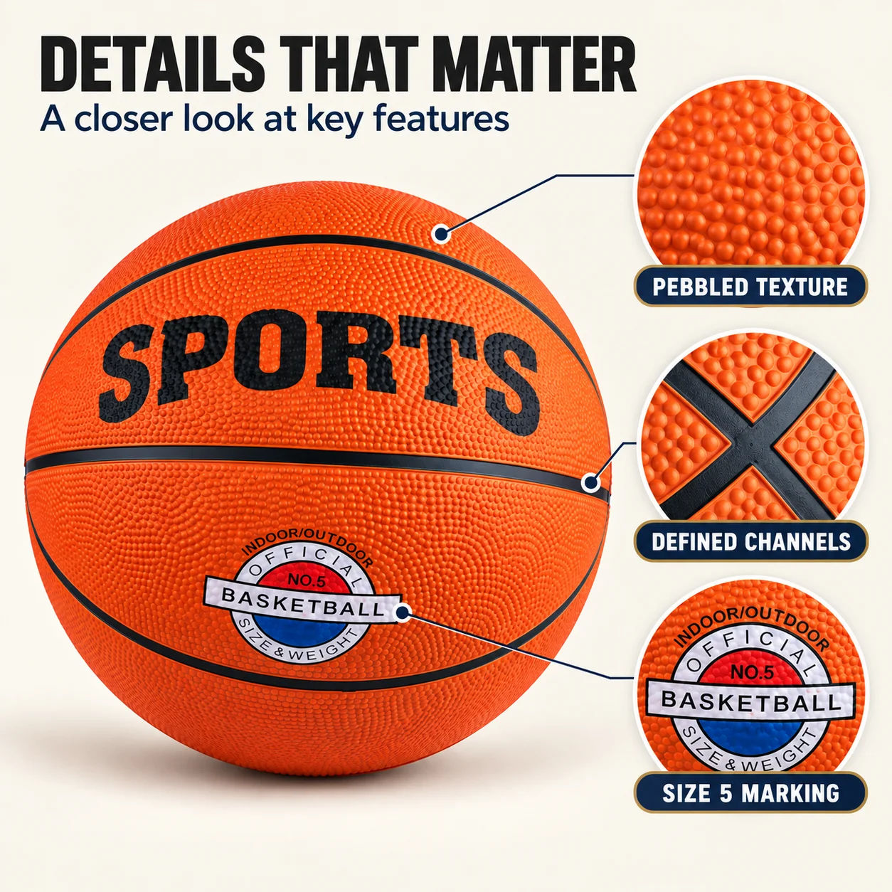 Premium Pebbled Surface Basketball with Optional Accessory Kit