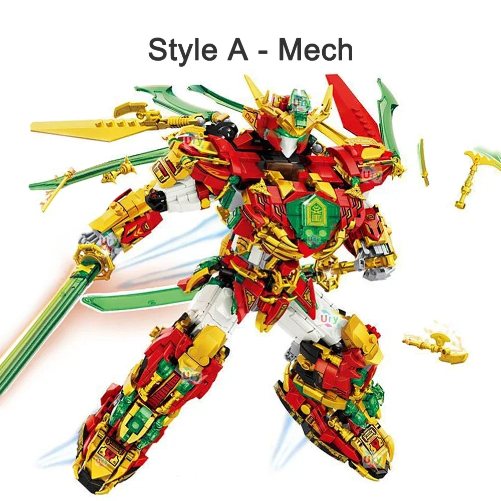 2in1 Ninja Red Warrior Robot Battle Mech Flying Fire Dragon