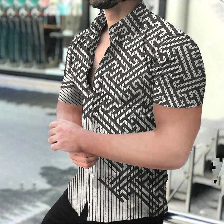 2023 Fashion Men Summer Clothing Short Sleeve HD Digital Print Thin Model Slim Top Blouses Daily Casual Party Teen Shirt S-4XL