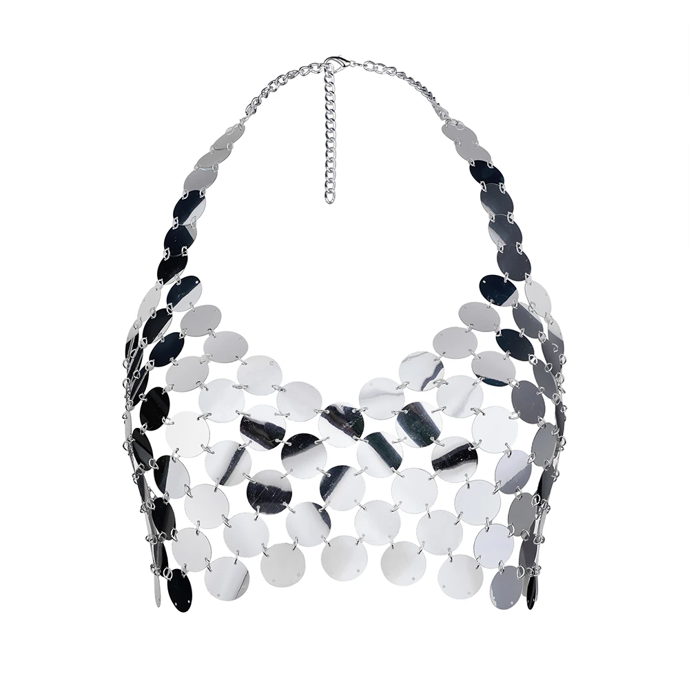 Sexy Multicolor Sequins Halter Tops Body Chain Women Festival Outfits Fashion Backless Bikini Nightclub  Body Jewelry Accessorie