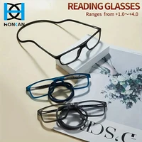 New Magnet Hanging Neck Reading Glasses Men's Women Anti-Blue Light Portable Ultra-light Spectacles Square Presbyopic Glasses