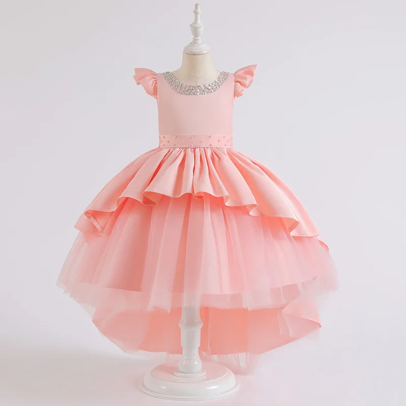 

Sparkly Hi-Lo Flower Girl Dress for Wedding Children Satin Beaded First Communion Dress Pageant Gown Costumes