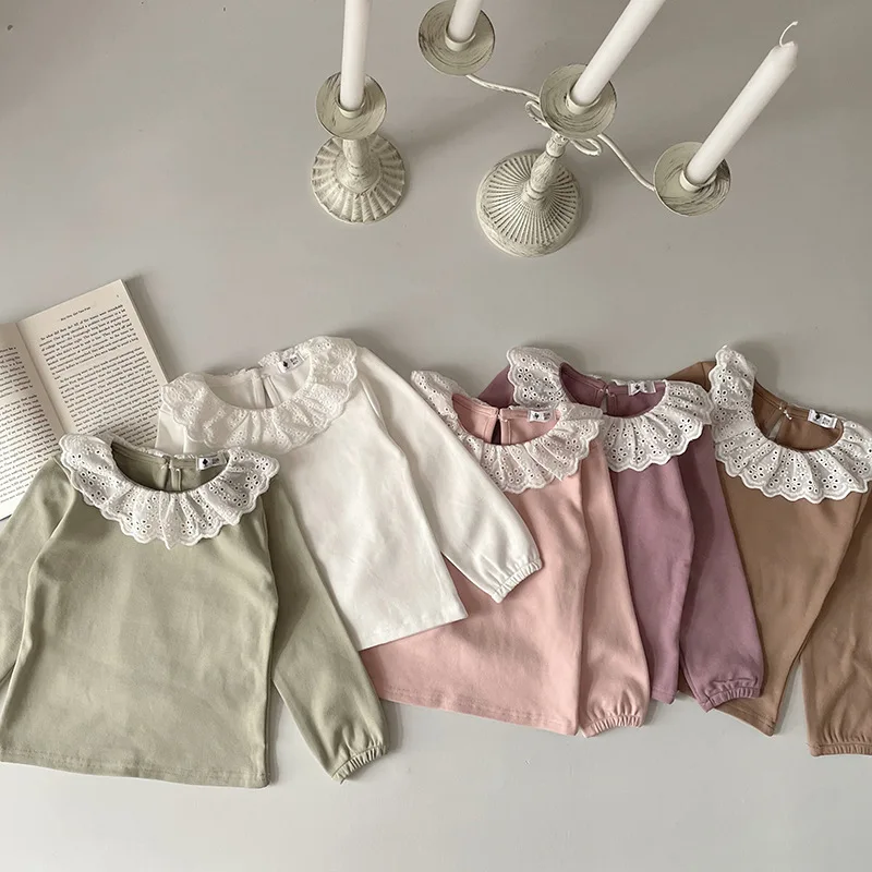

FINEPAT Kids Blouse New Winter Baby Bottoming Shirt Infant Cute Lace Long Sleeved T-shirt Girl Blouse