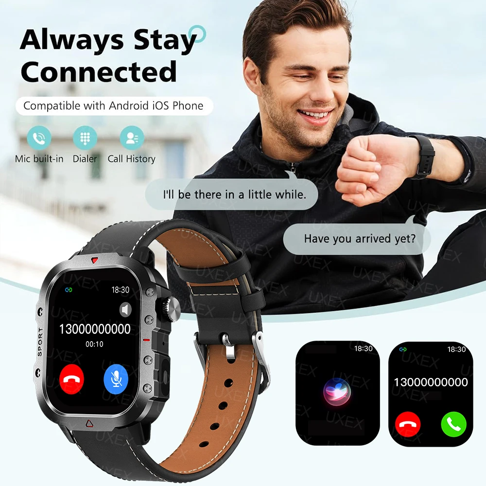 2026 Military Smartwatch Flashlight Waterproof Outdoor Sports Tracker HD Bluetooth Calls Smart Watch New 22MM Strap Android IOS 4