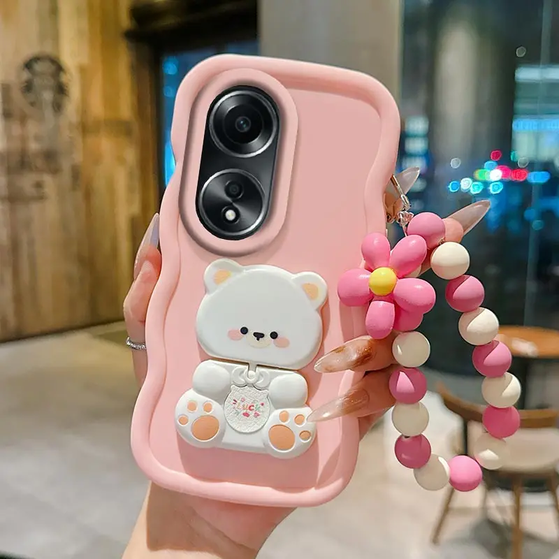 Wavy Cat Bracket Lanyard Silicone Phone Case Cover