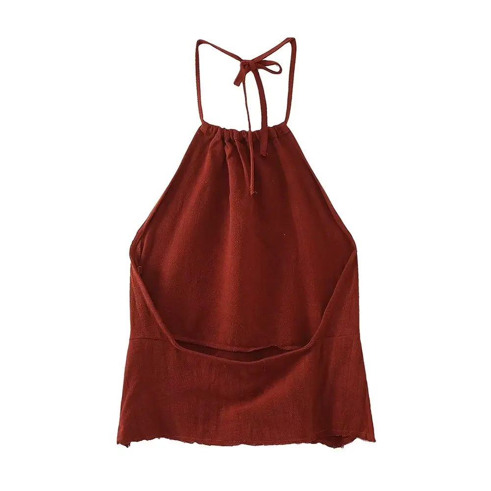 

Jenny&Dave High Waist Midi Skirt Two Pieces Set Women Moroccan Retro Style Brick Red Fashion Camisole Top