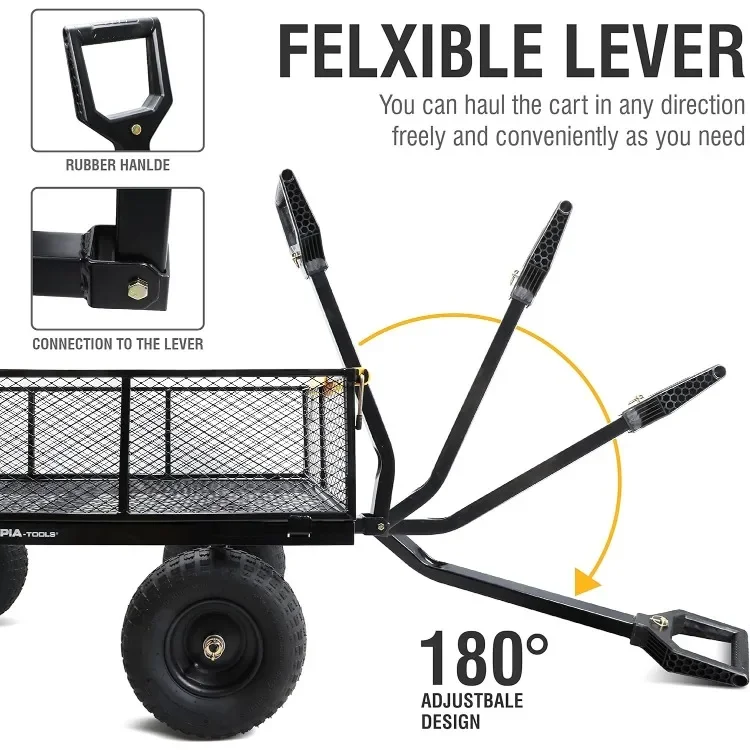 Heavy Duty 1,000lbs 6-cu ft Steel Utility Garden Cart, with Removable Mesh Sides to Convert into Flatbed, Lawn and Garden cart