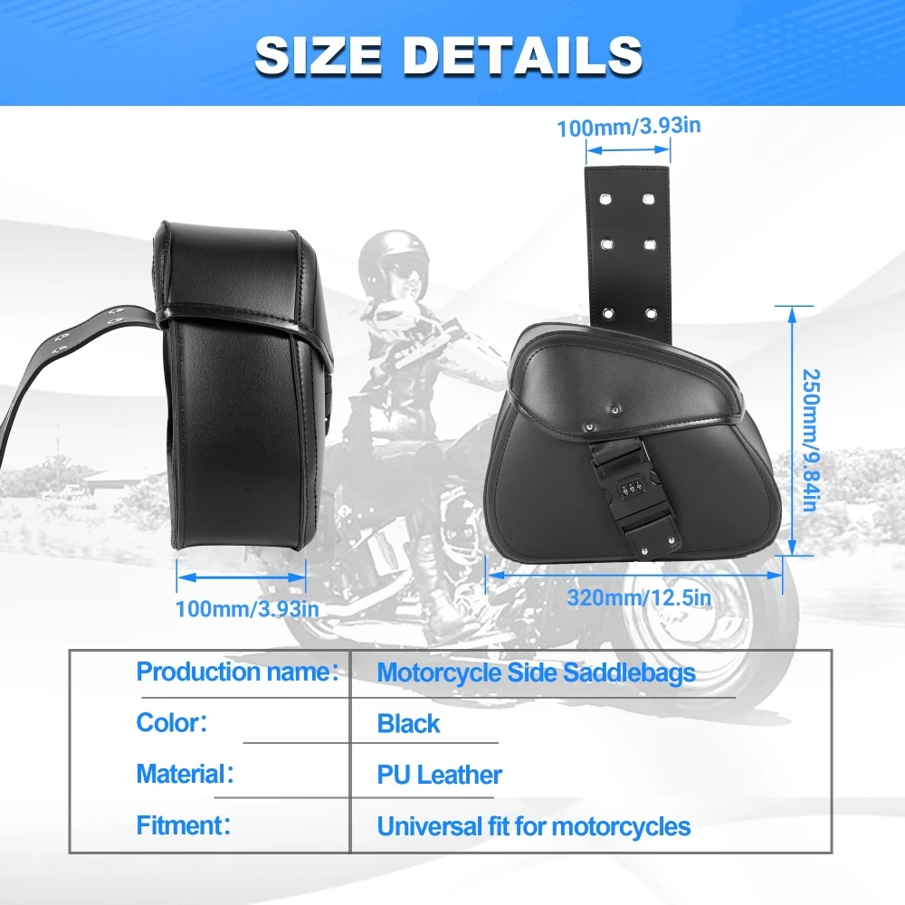 1 Pair Motorcycle Saddlebags with password lock Panniers Rear Side Bags Luggage Storage PU Leather Large Capacity Waterproof