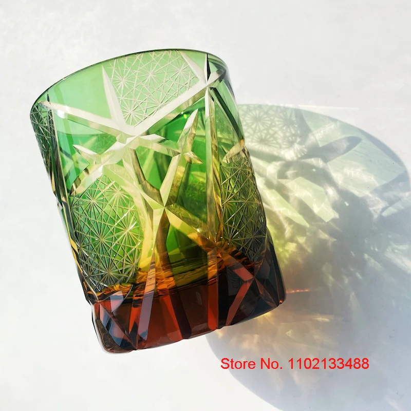Amber Lightning Edo Kiriko Whiskey Crystal Glass Japanese Royal Wine Tasting Cup Carved Cognac Chivas Mug Snifter