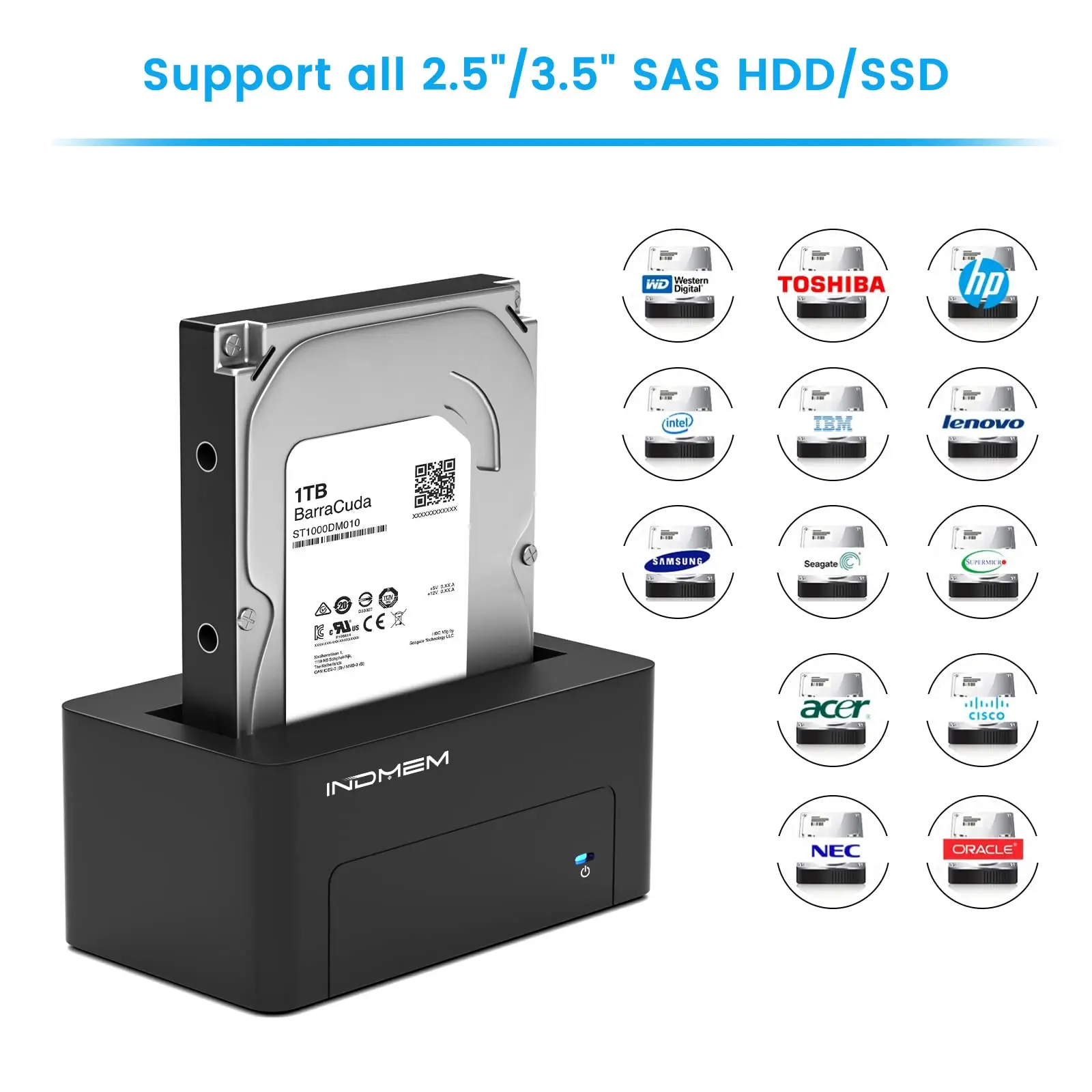 Indmem sas to usb 3 0 docking station for 2 5 3 5 inch server hdd jpg